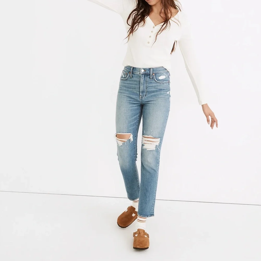 ❤️ Madewell The Perfect High Waist Ripped Vintage Jeans Denman Wash - Picture 4 of 11